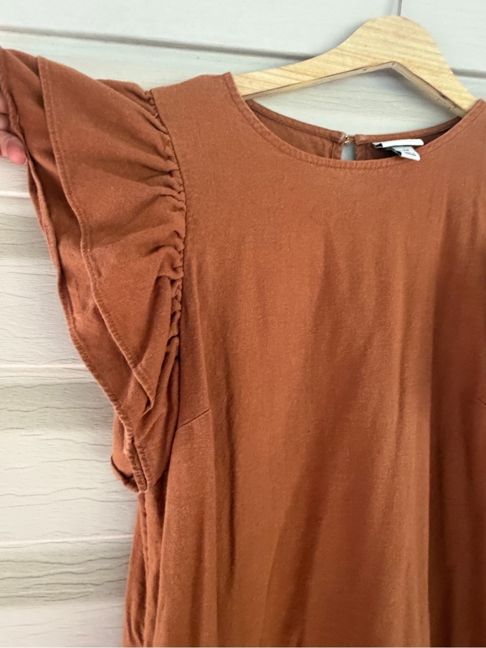 A New Day Rust Linen-Blend Ruffle Sleeve Dres